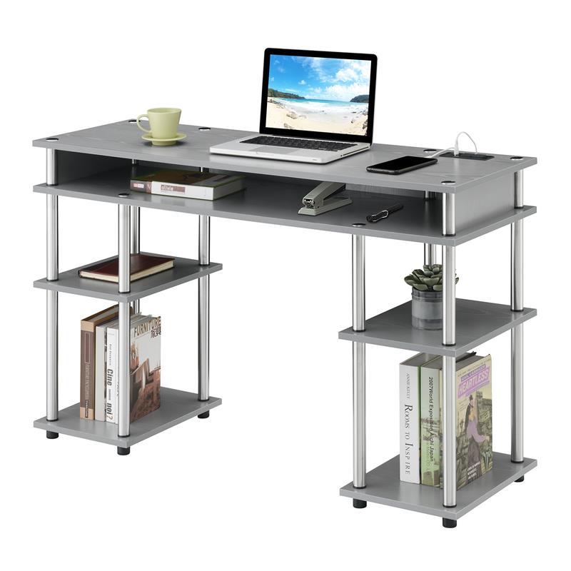 Designs2Go No Tools Student Desk with Charging Station in Gray Wood Finish