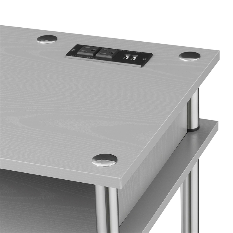 Designs2Go No Tools Student Desk with Charging Station in Gray Wood Finish