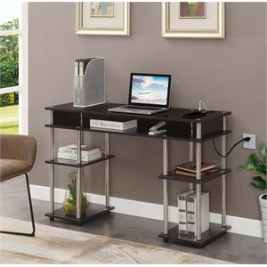 Designs2Go No Tools Student Desk with Charging Station in Espresso Wood Finish