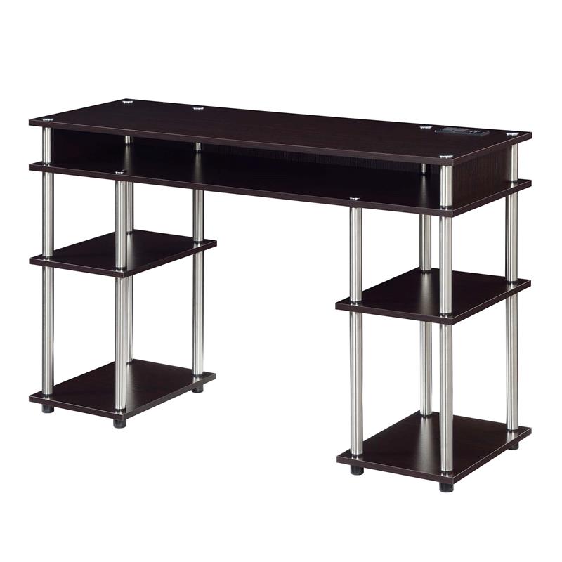 Designs2Go No Tools Student Desk with Charging Station in Espresso Wood Finish