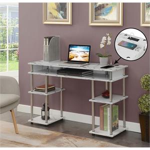 Designs2Go No Tools Student Desk with Charging Station White Faux Marble Wood