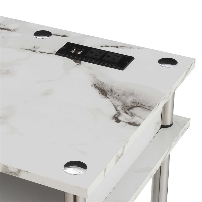 Designs2Go No Tools Student Desk with Charging Station White Faux Marble Wood