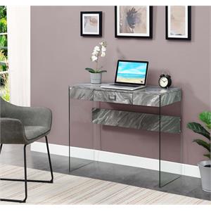 convenience concepts soho 36-inch glass desk in gray faux marble wood finish