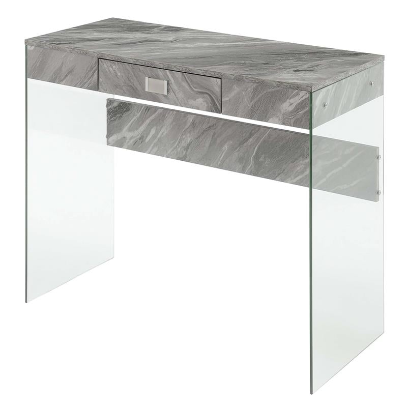 Convenience Concepts Soho 36-inch Glass Desk in Gray Faux Marble Wood Finish