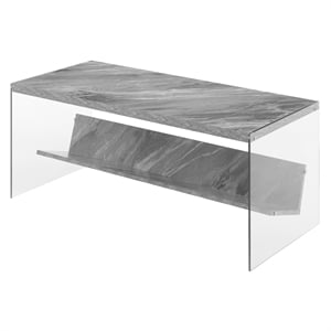 Convenience Concepts Soho Coffee Table in Gray Faux Marble Wood with Glass Sides