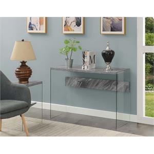 convenience concepts soho console table in gray faux marble wood and glass sides