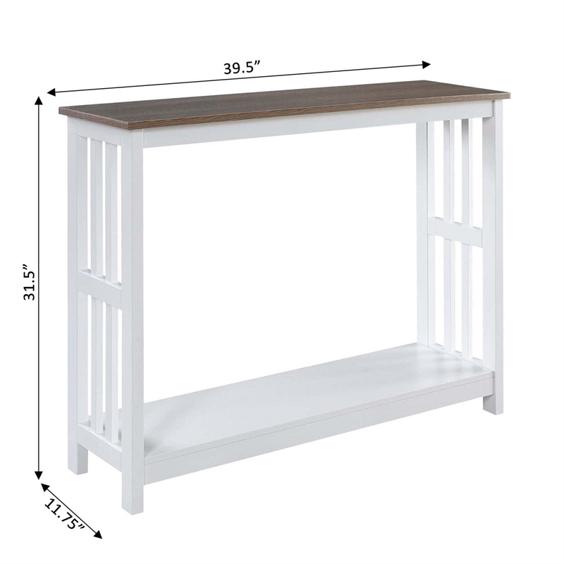 Convenience Concepts Mission Console Table in White Wood Finish- Driftwood Top