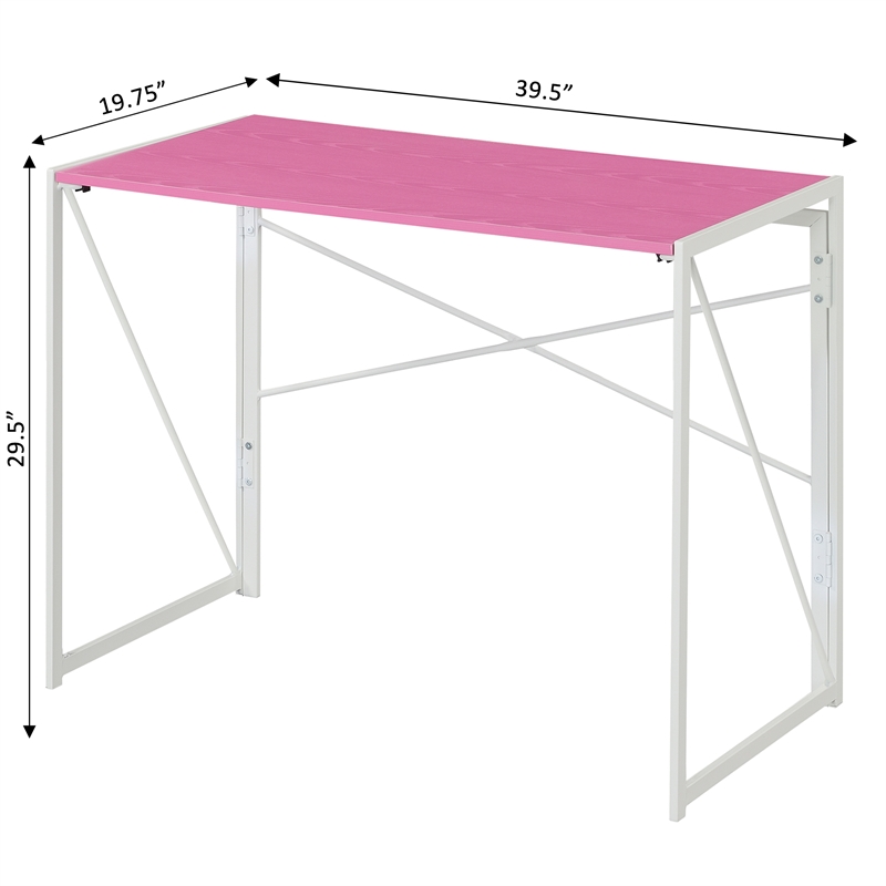 Convenience Concepts Xtra Folding Desk in Pink Wood Finish and White ...