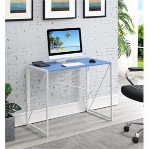 convenience concepts xtra folding desk in blue wood finish and white metal frame