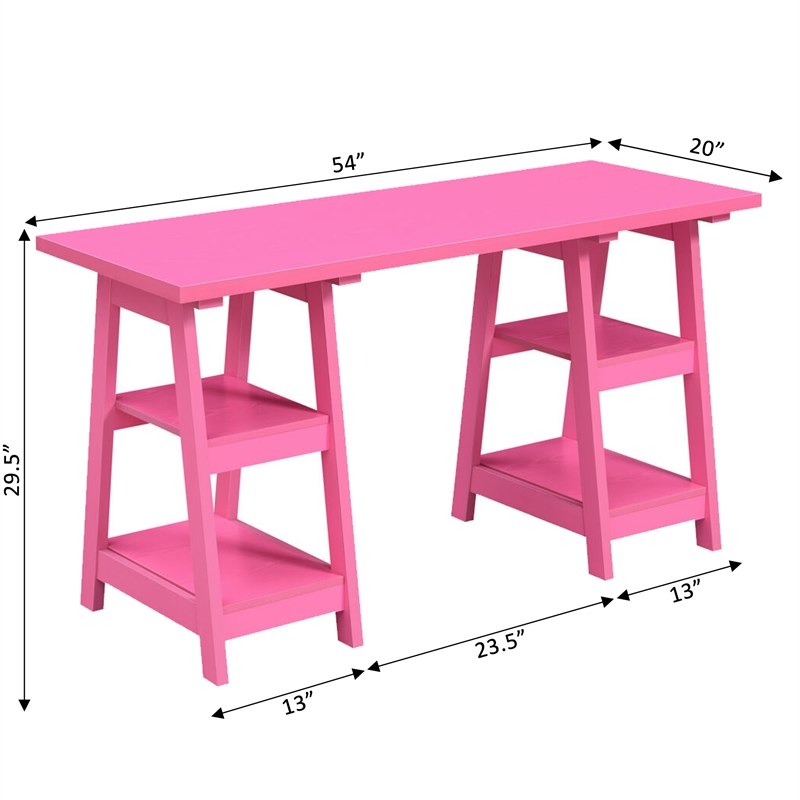 Convenience Concepts Designs2Go Double Trestle Desk in Pink Wood Finish
