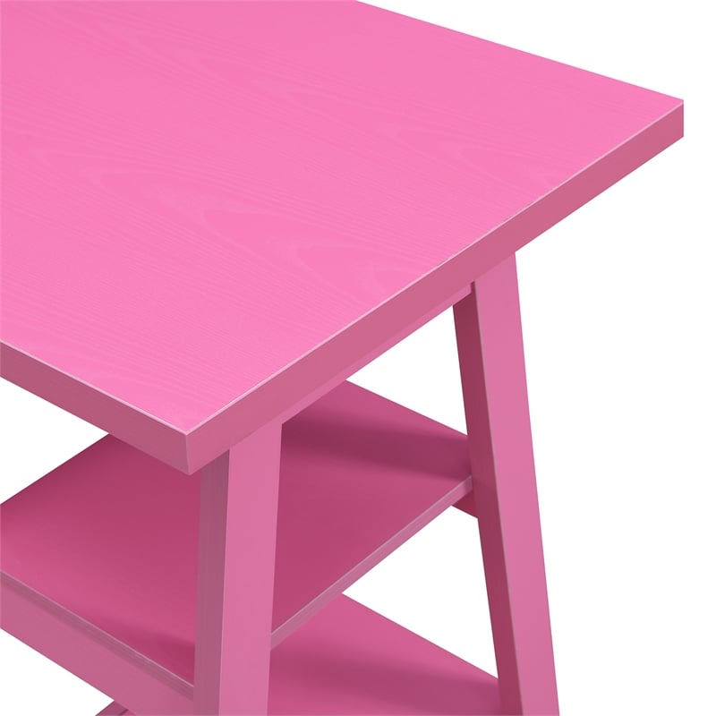 Convenience Concepts Designs2Go Double Trestle Desk in Pink Wood Finish