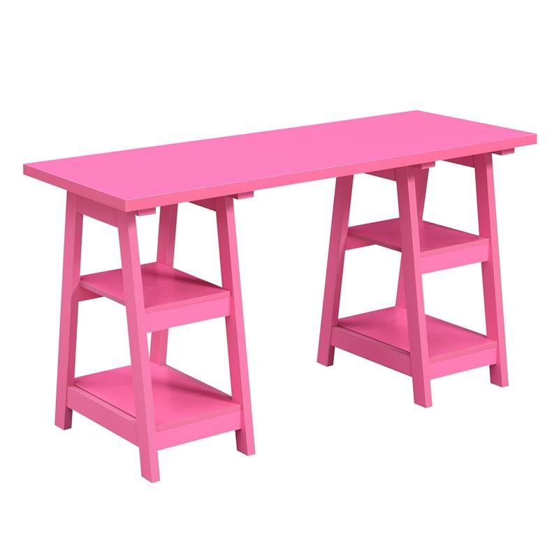 Convenience Concepts Designs2Go Double Trestle Desk in Pink Wood Finish