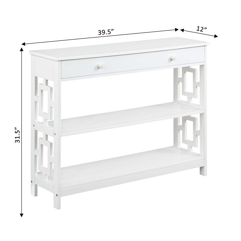 Convenience Concepts Town Square One-Drawer Console Table in White Wood Finish
