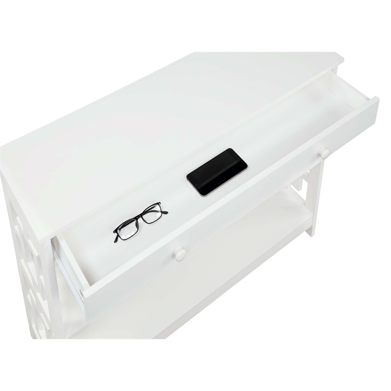 Convenience Concepts Town Square One-Drawer Console Table in White Wood Finish