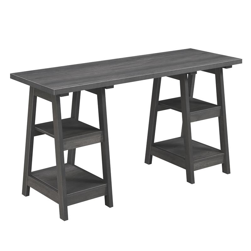 Convenience Concepts Designs2Go Double Trestle Desk in Gray Wood Finish