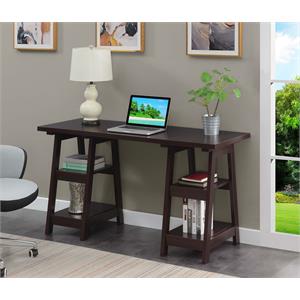 Convenience Concepts Designs2Go Double Trestle Desk in Espresso Wood Finish