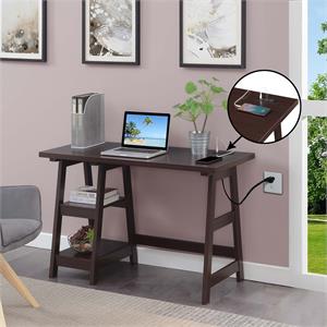 designs2go trestle desk with charging station in espresso wood finish
