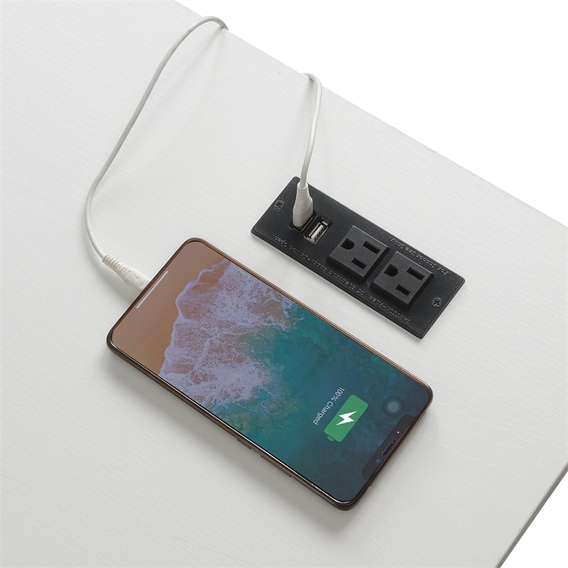 Designs2Go Trestle Desk with Charging Station in White Wood Finish