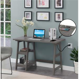 convenience concepts designs2go trestle desk with charging station in gray wood