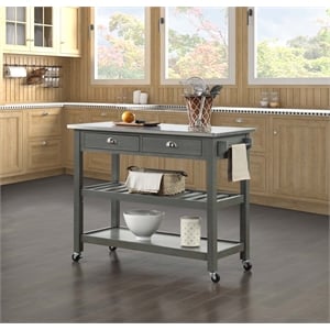 American Heritage Stainless Steel Top Kitchen Cart in Gray Wood Finish
