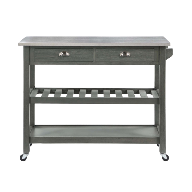 American Heritage Stainless Steel Top Kitchen Cart in Gray Wood Finish