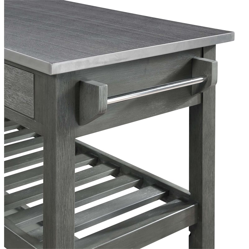 American Heritage Stainless Steel Top Kitchen Cart in Gray Wood Finish