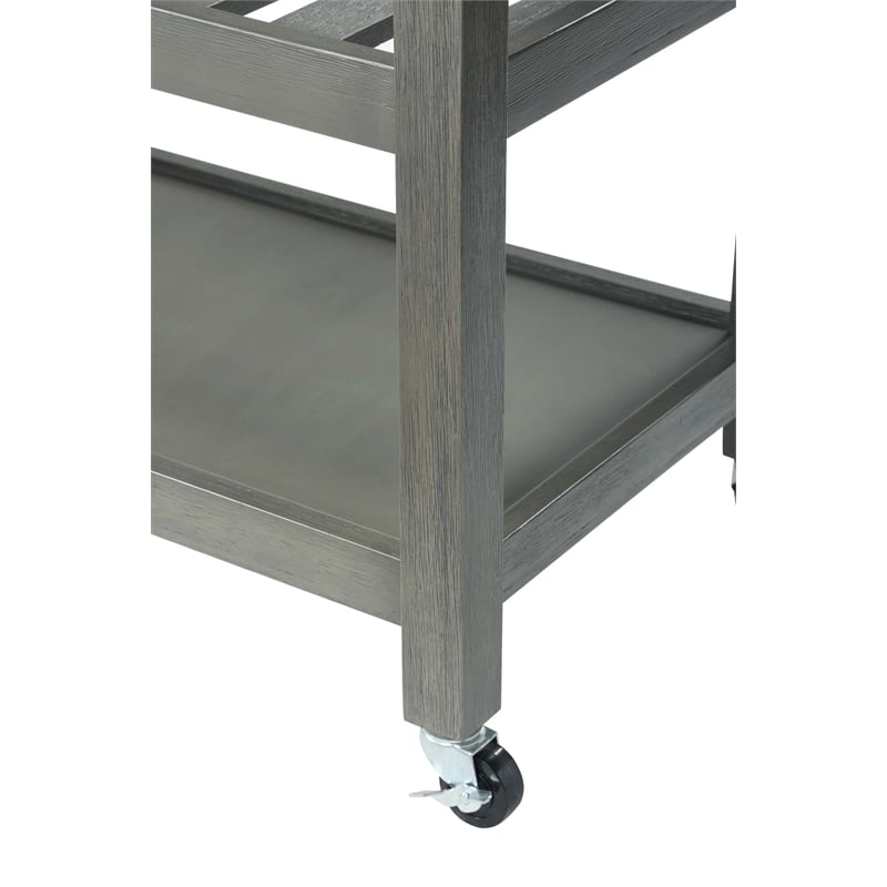 American Heritage Stainless Steel Top Kitchen Cart in Gray Wood Finish