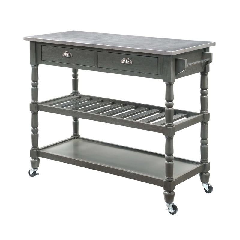 Convenience Concepts French Country Stainless Steel Top Kitchen Cart- Gray Wood