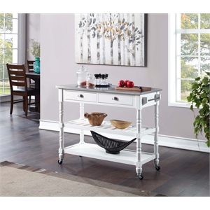 Convenience Concepts French Country Stainless Steel Top Kitchen Cart- White Wood
