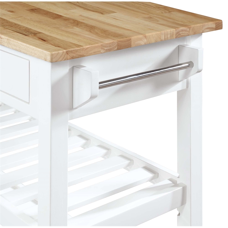 American Heritage Butcher Block Top Kitchen Cart in White Wood Finish