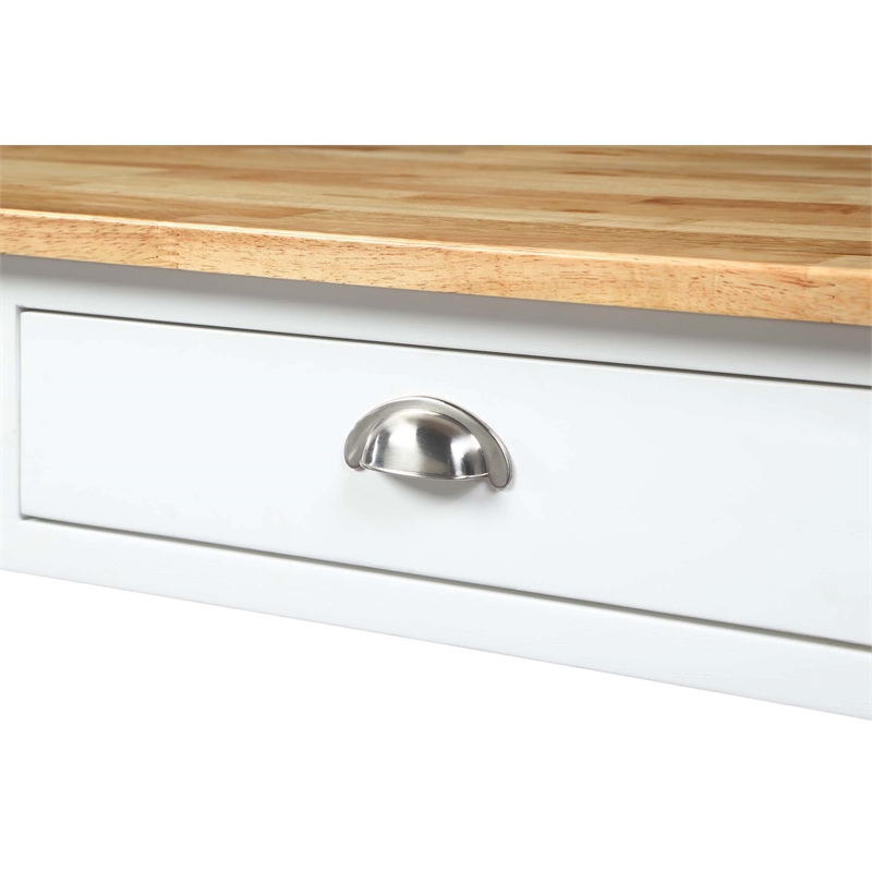 American Heritage Butcher Block Top Kitchen Cart in White Wood Finish