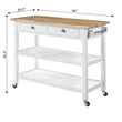 American Heritage Butcher Block Top Kitchen Cart in White Wood Finish