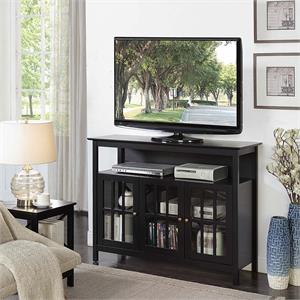 big sur deluxe 48 inch tv stand with storage cabinets and shelf in black wood
