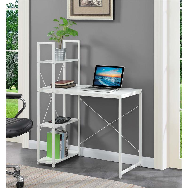 Designs2Go Office Workstation with Shelves in White Wood Finish and Metal Frame