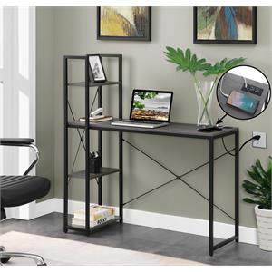 Designs2Go Office Workstation with Charging Station and Shelves in Gray Wood