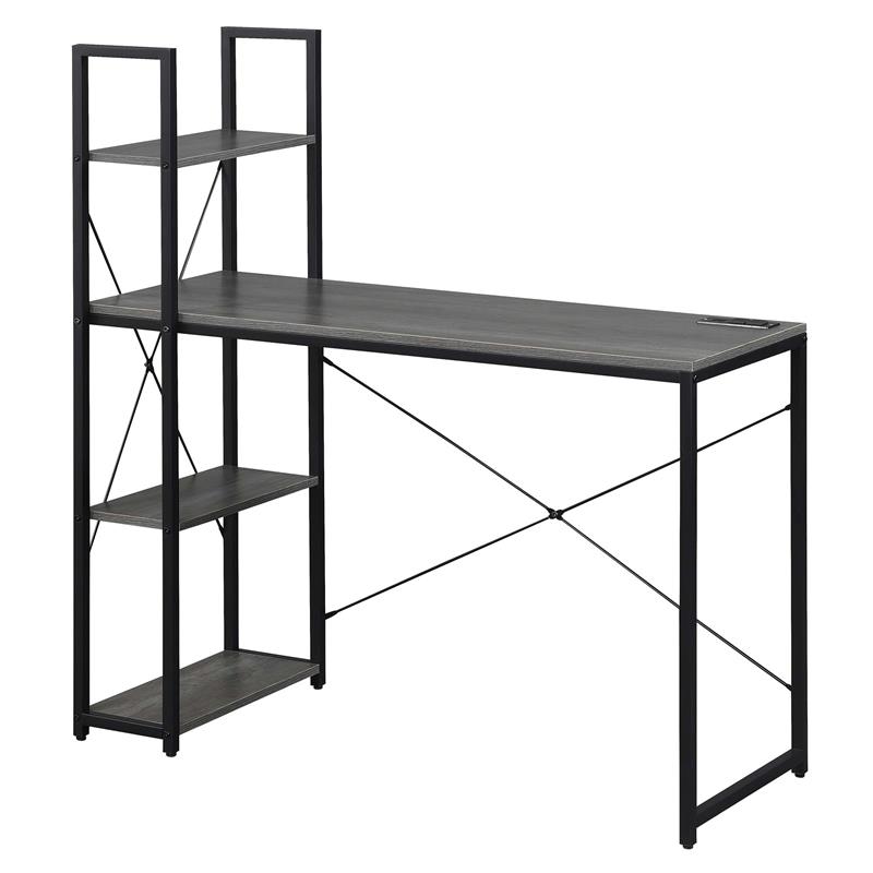 Designs2Go Office Workstation with Charging Station and Shelves in Gray Wood