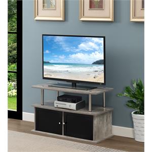 designs2go tv stand with two storage cabinets and shelf in gray wood finish