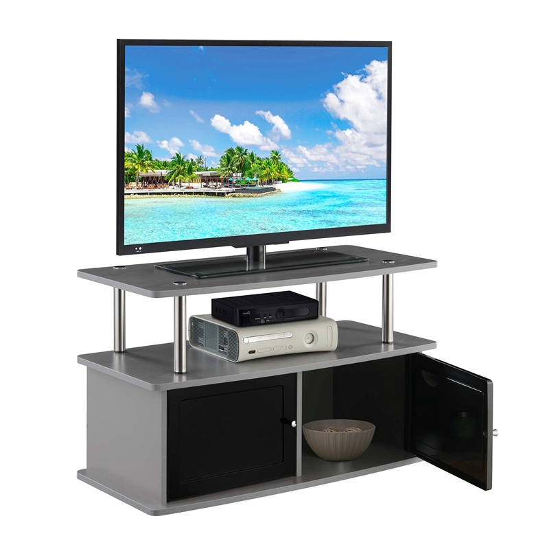 Designs2Go TV Stand with Two Storage Cabinets and Shelf in Slate Gray Wood