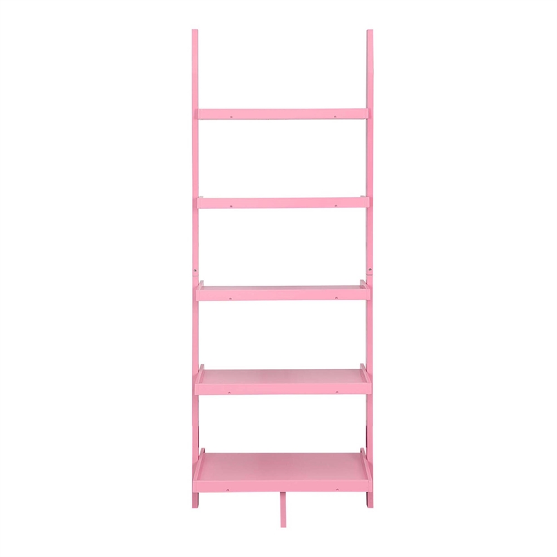 American Heritage Bookshelf Ladder with Five Tiers in Bright Pink Wood Finish