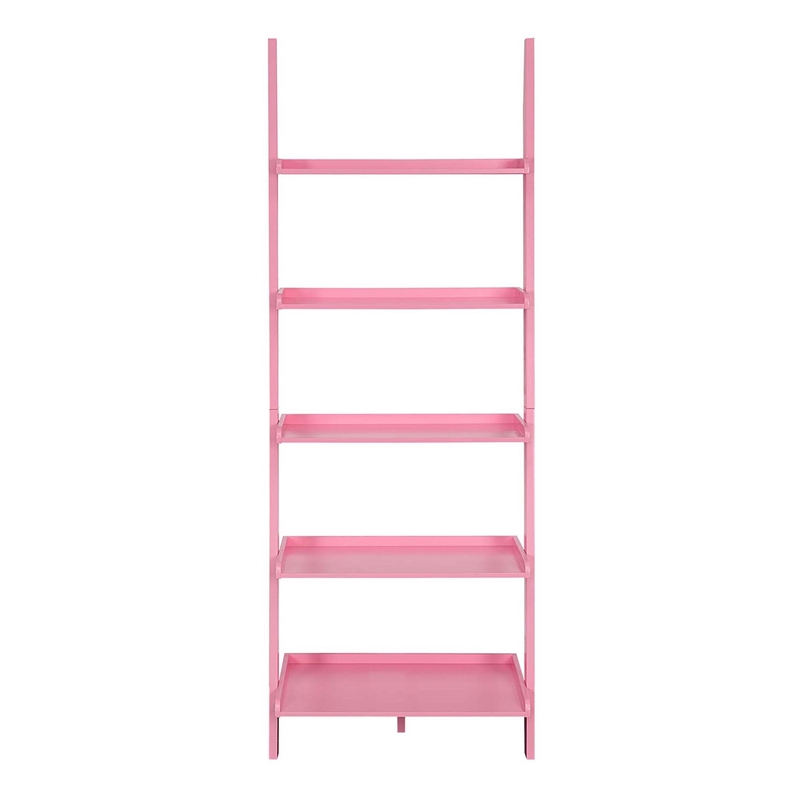 American Heritage Bookshelf Ladder with Five Tiers in Bright Pink Wood Finish