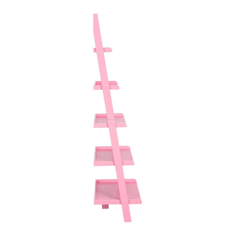 American Heritage Bookshelf Ladder with Five Tiers in Bright Pink Wood Finish
