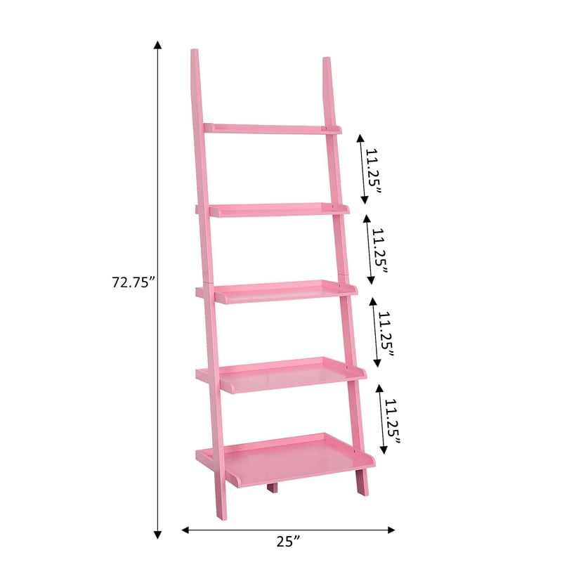 American Heritage Bookshelf Ladder with Five Tiers in Bright Pink Wood Finish
