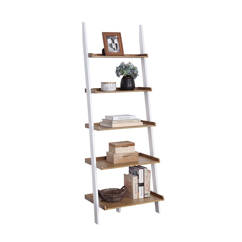 American Heritage Bookshelf Ladder with Five Tiers in Caramel Wood Finish