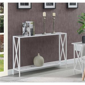 convenience concepts tucson console table with shelf in white marble wood finish