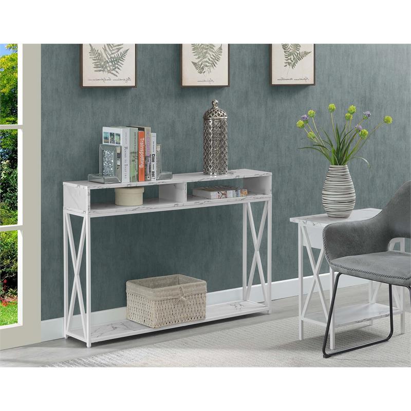Convenience Concepts Tucson Deluxe Console Table with Shelf in White Wood Finish