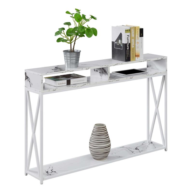 Convenience Concepts Tucson Deluxe Console Table with Shelf in White Wood Finish
