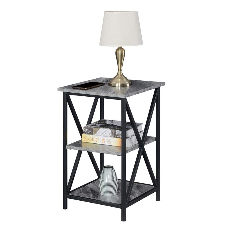 Convenience Concepts Tucson End Table with Shelves in Marble Gray Wood Finish