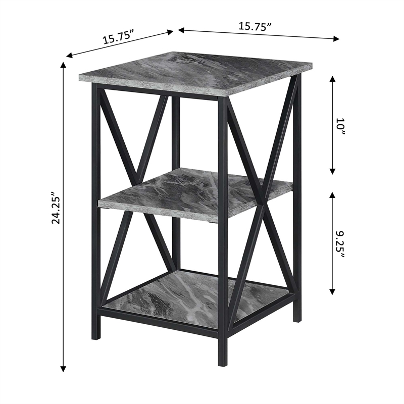 Convenience Concepts Tucson End Table with Shelves in Marble Gray Wood Finish