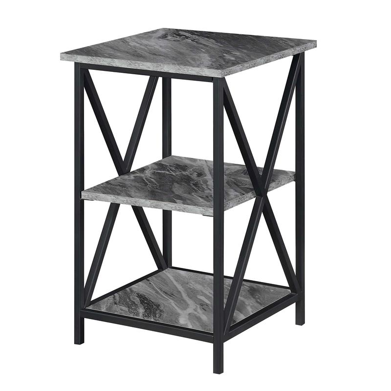 Convenience Concepts Tucson End Table with Shelves in Marble Gray Wood Finish