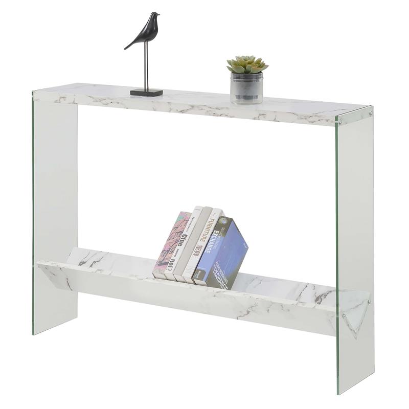 Convenience Concepts SoHo V Console Table with Shelf in White Marble Wood Finish